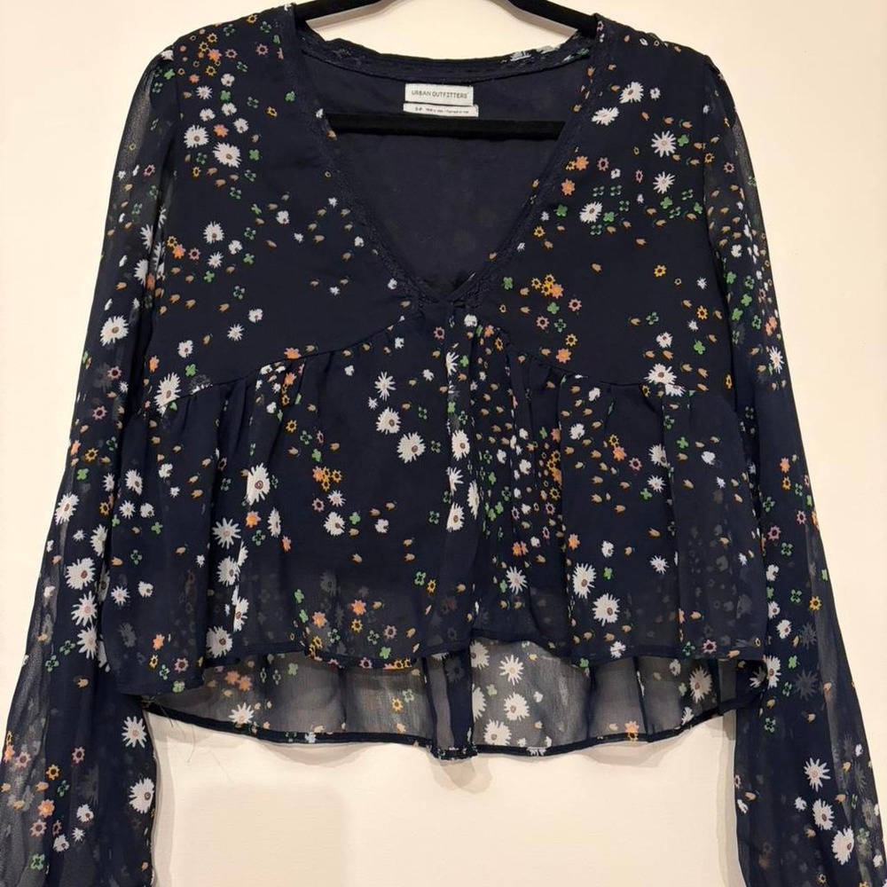 Urban Outfitters Y2K black floral blouse flowy sheer blouse size S